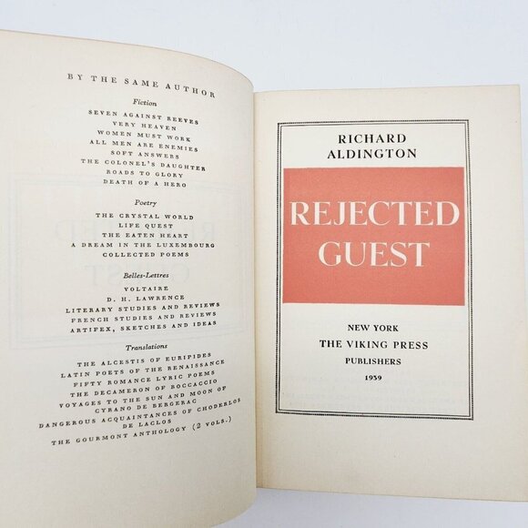 Rejected Guest by Richard Aldington 1959 Rare Cloth Hardcover Book Viking Press - Picture 2 of 7